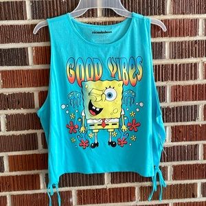 Nickelodeon SpongeBob SquarePants Women's Side Tie Knit Blue Tank Top